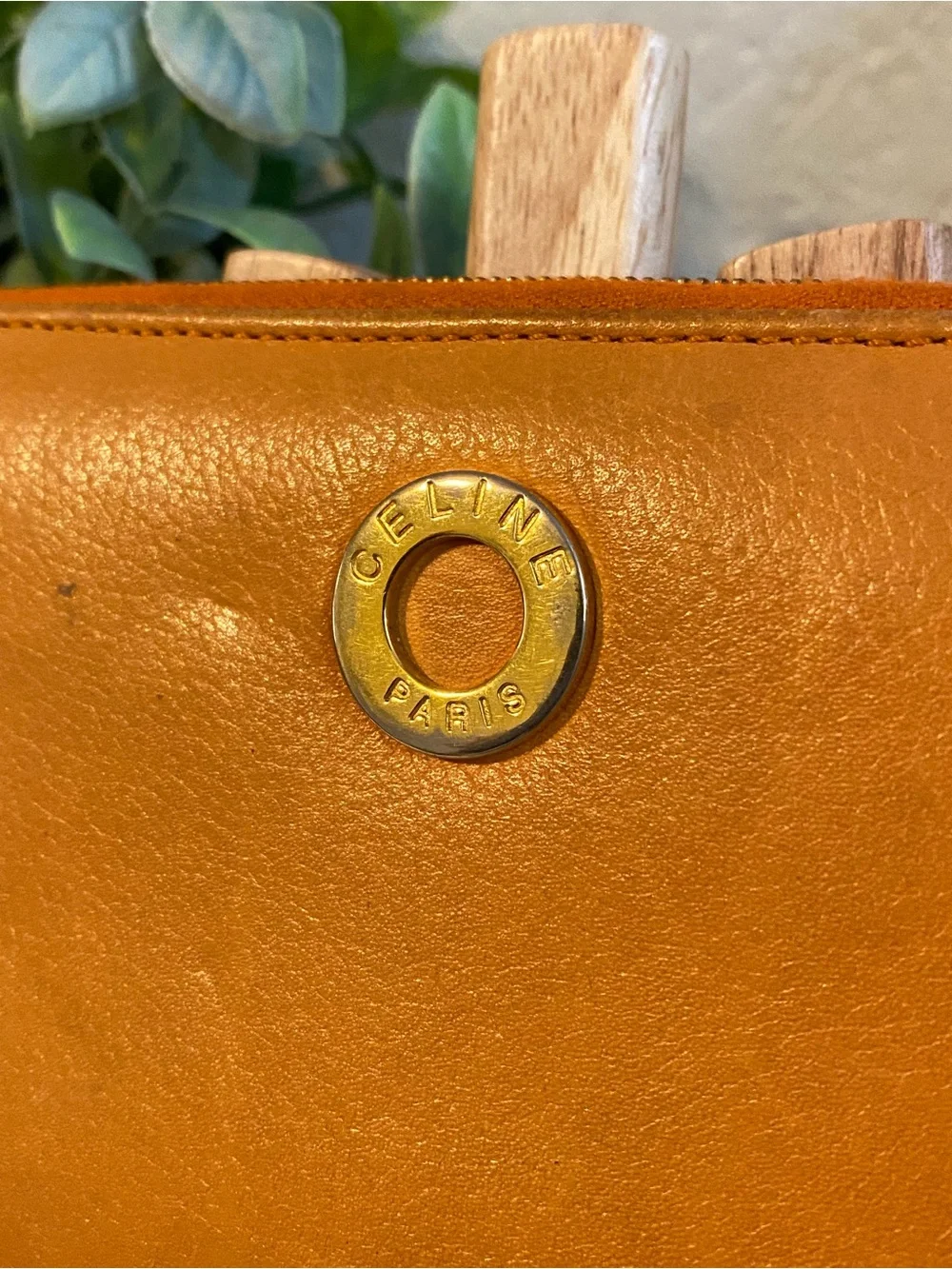 Celine Paris Orange Leather Zip Wallet
